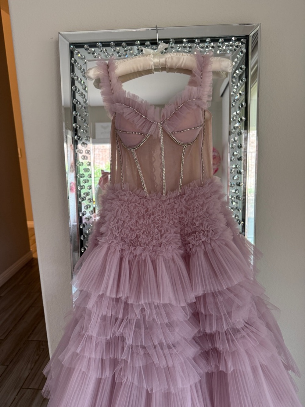 Andre and Leo Lavender Ruffled Tulle Gown with Corset Bodice - Picture 11 of 12